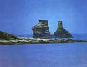 金山烛台屿,位于台北海岸,形似一对烛台,这里多温泉,渔产丰富,沿岸海滩自然风光非常优